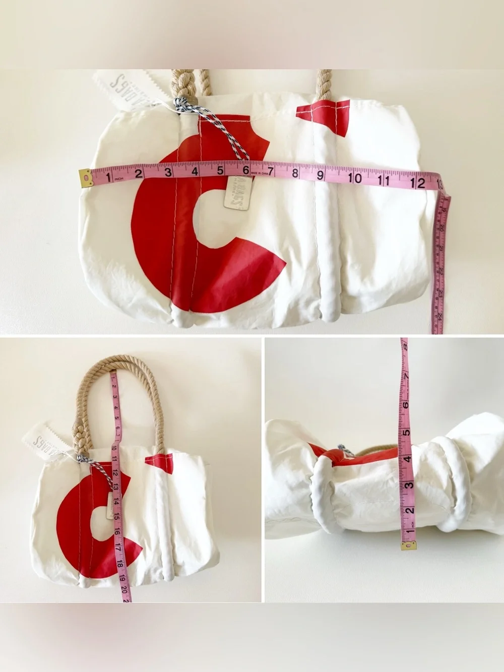 Sea Bags Maine Sailcloth Tote with Red Graphic Rope Handles Summer Nautical NWT